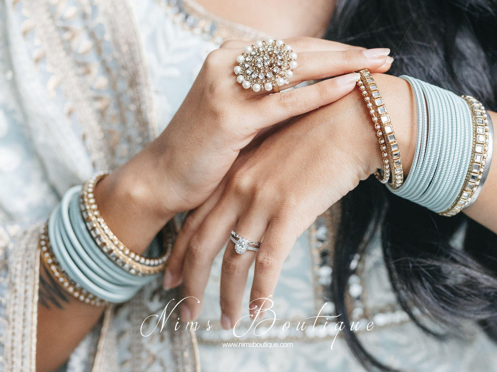 Nims Boutique Grey & Kundan Set of Bangles GR1