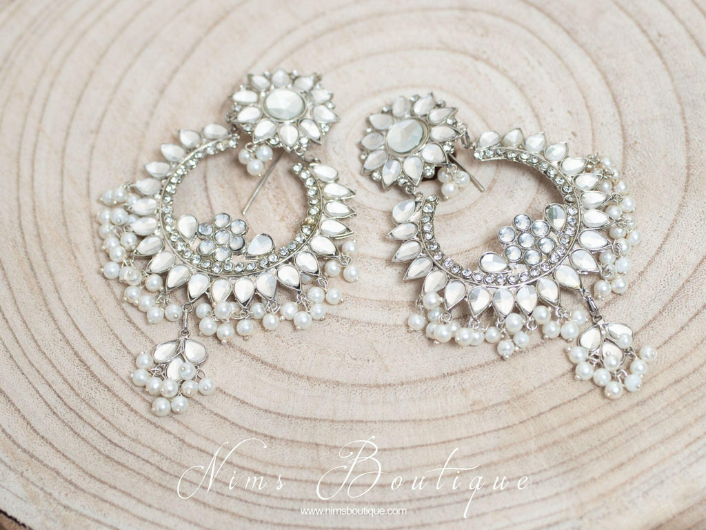 Nims Boutique Tanuja Silver & Pearl Maharani Earrings