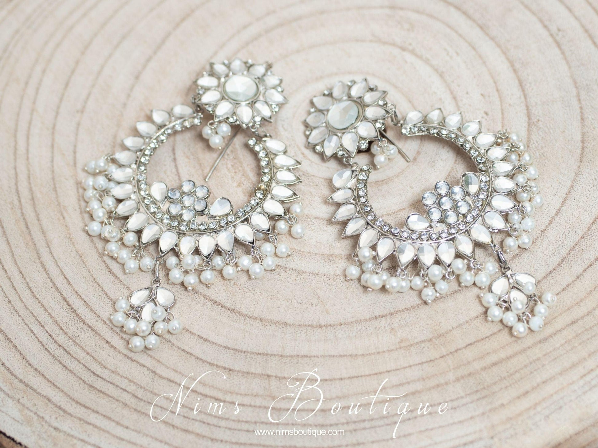 Nims Boutique Tanuja Silver & Pearl Maharani Earrings