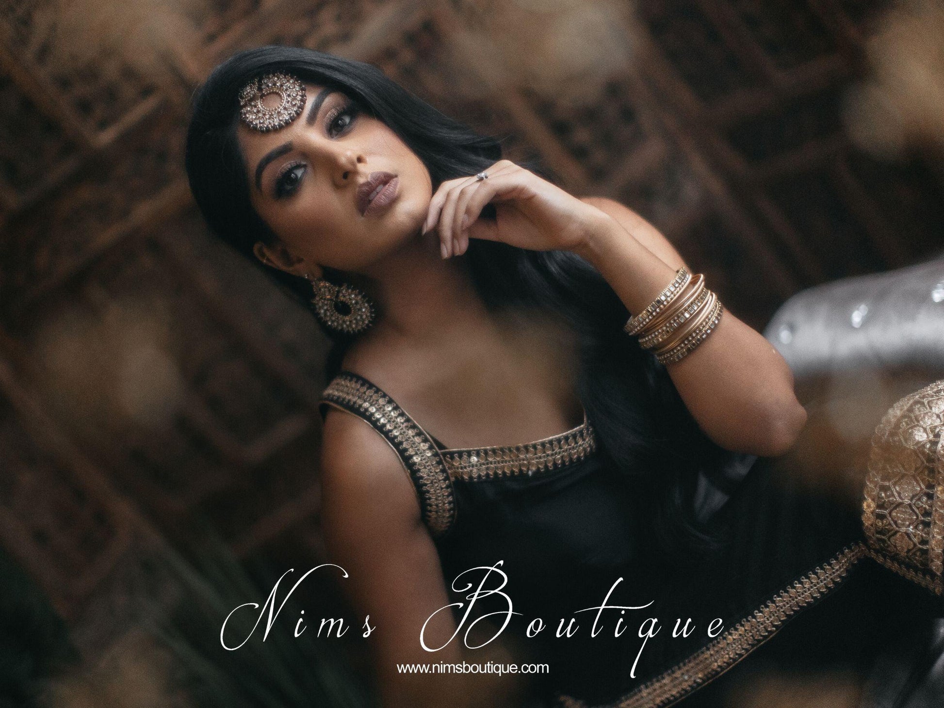 Nims Boutique Royal Black Chand Tikka Set