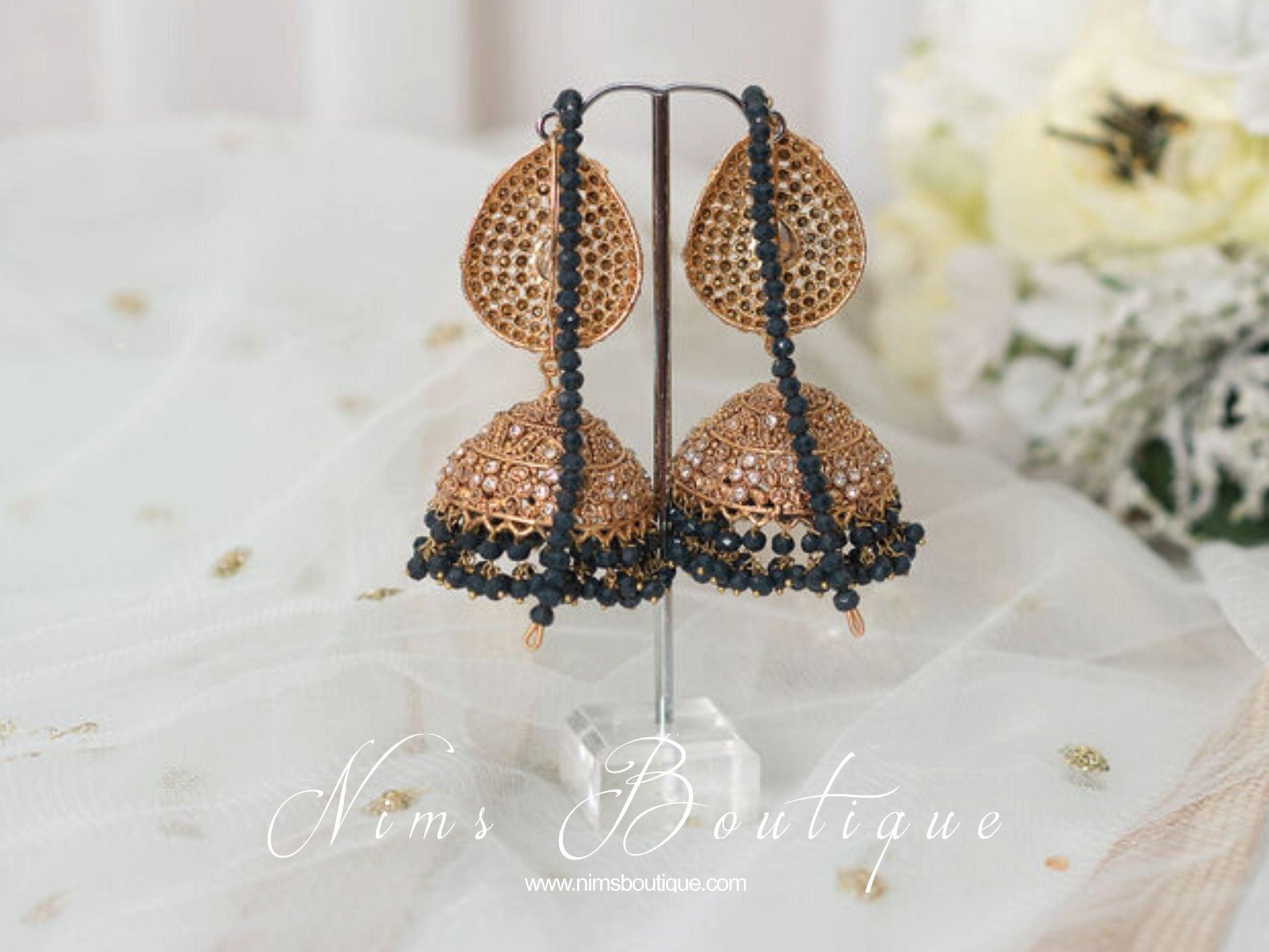 Nims Boutique Anjali Navy Chumke with earring chains