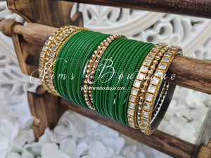 Nims Boutique Dark Green & Kundan Set of Bangles DG1