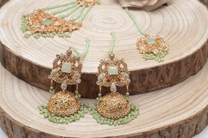 Ridhi Light Mint Earrings, Tikka & Passa Set