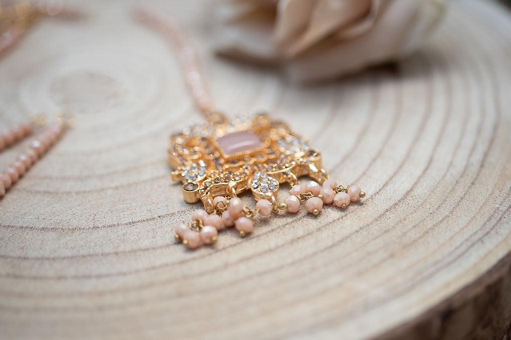 Nims Boutique Ridhi Peach Earrings, Tikka & Passa Set