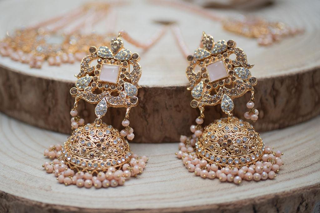 Nims Boutique Ridhi Peach Earrings, Tikka & Passa Set