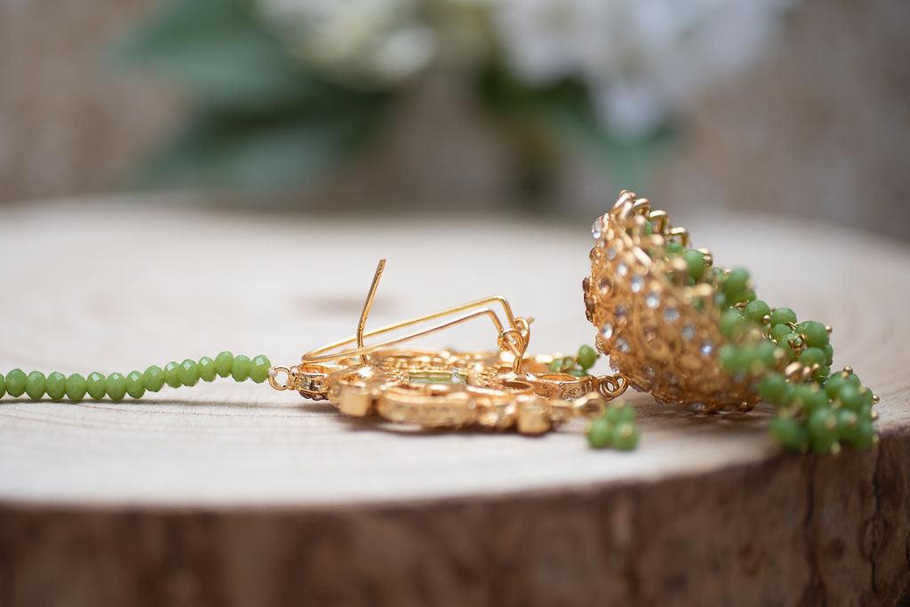 Nims Boutique Ridhi Mint Green Earrings, Tikka & Passa Set