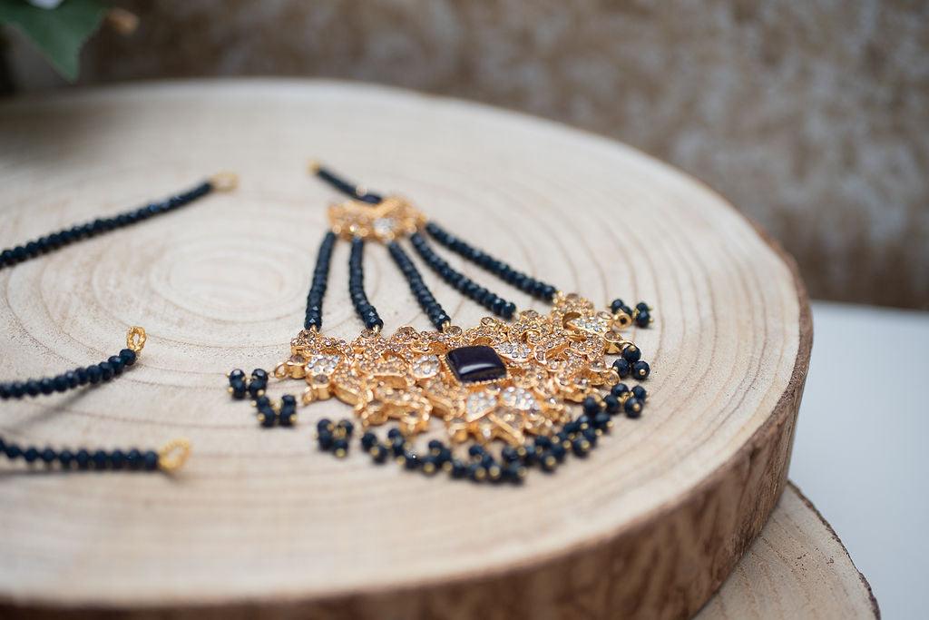 Nims Boutique Ridhi Navy Blue Earrings, Tikka & Passa Set