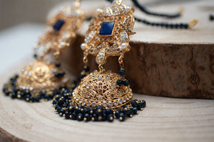 Ridhi Navy Blue Earrings, Tikka & Passa Set