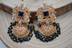 Nims Boutique Ridhi Navy Blue Earrings, Tikka & Passa Set