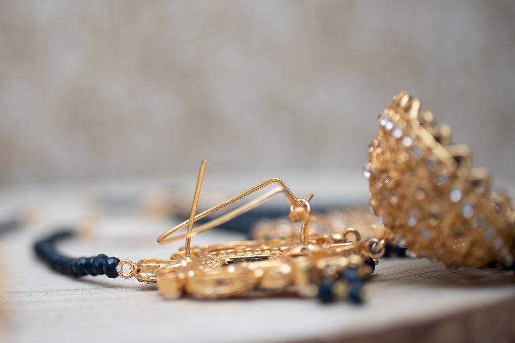 Nims Boutique Ridhi Navy Blue Earrings, Tikka & Passa Set