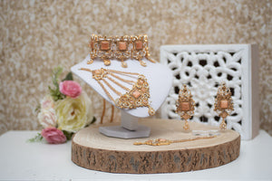 Devika Maharani Peach Stone Choker Set