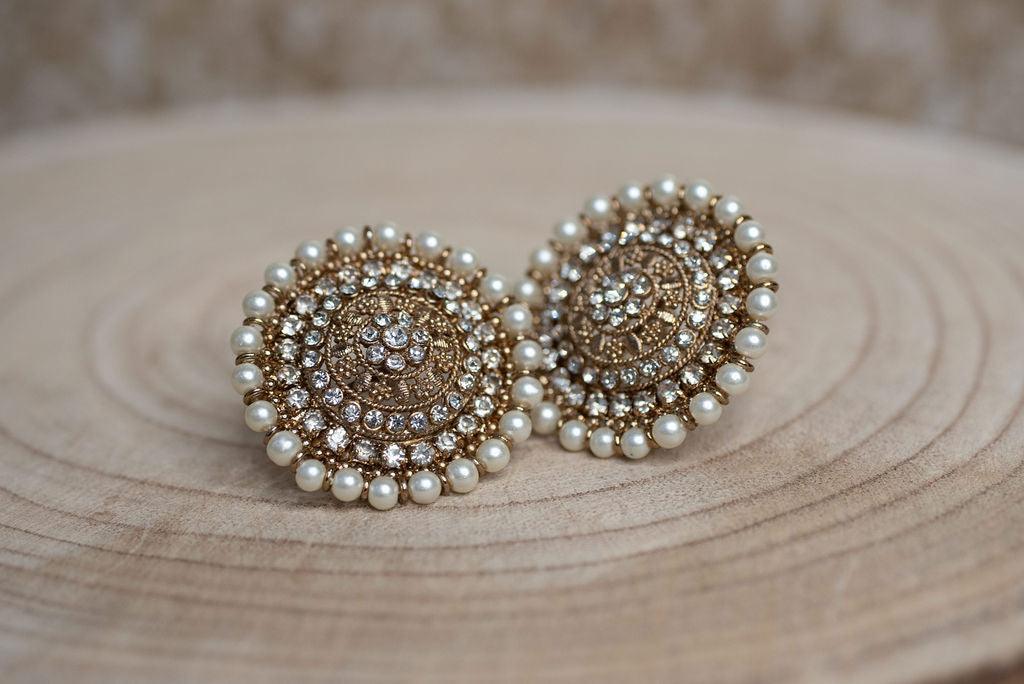 Nims Boutique Large Royal Antique Gold & Pearl Stud earrings