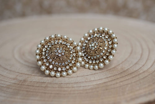 Large Royal Antique Gold & Pearl Stud earrings