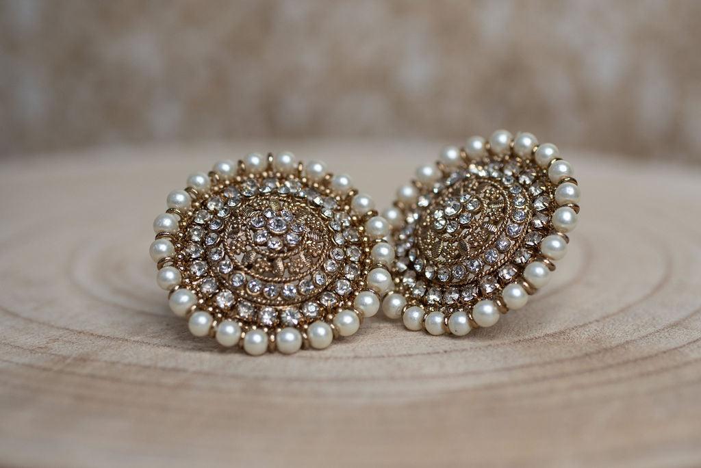 Nims Boutique Large Royal Antique Gold & Pearl Stud earrings