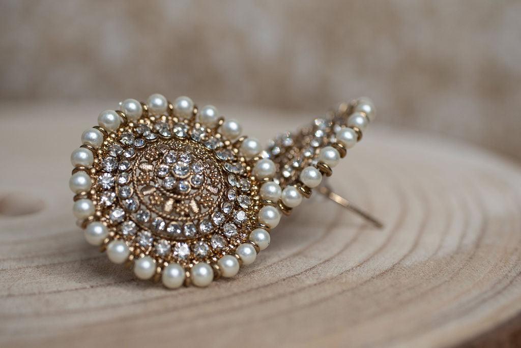 Nims Boutique Large Royal Antique Gold & Pearl Stud earrings 