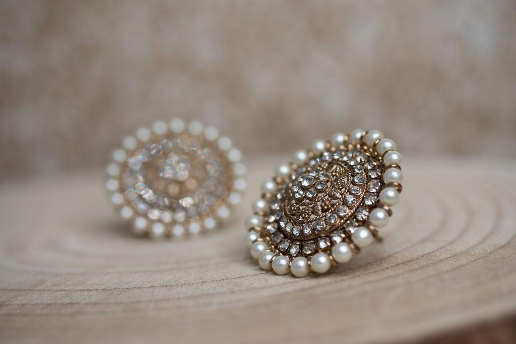 Nims Boutique Large Royal Antique Gold & Pearl Stud earrings