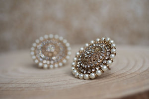 Large Royal Antique Gold & Pearl Stud earrings