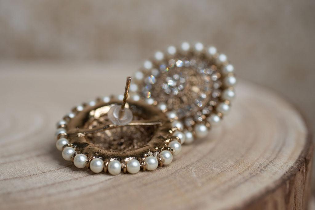 Nims Boutique Large Royal Antique Gold & Pearl Stud earrings