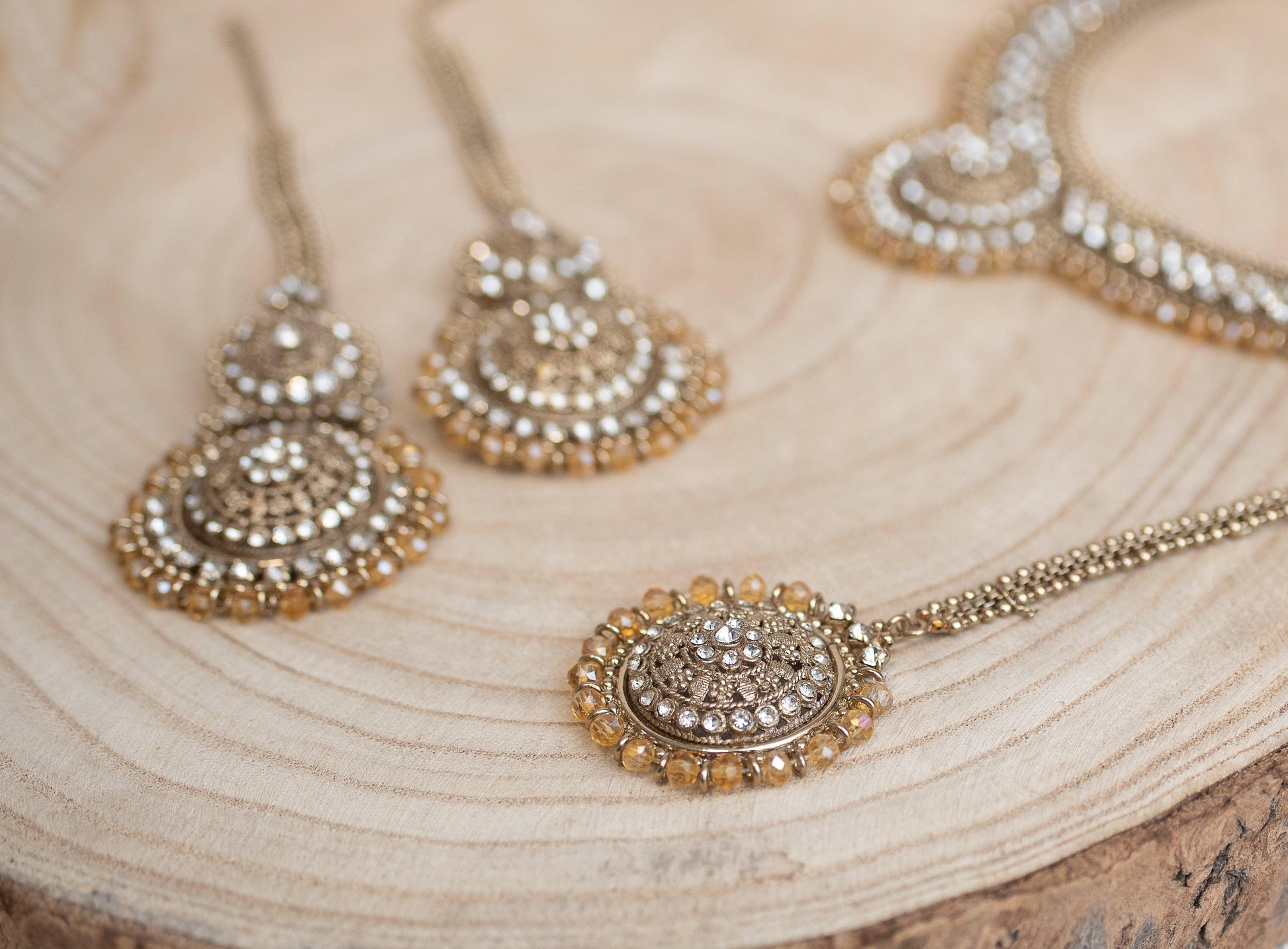 Nims Boutique Small Royal Antique Gold Clear Stone set with earring chains