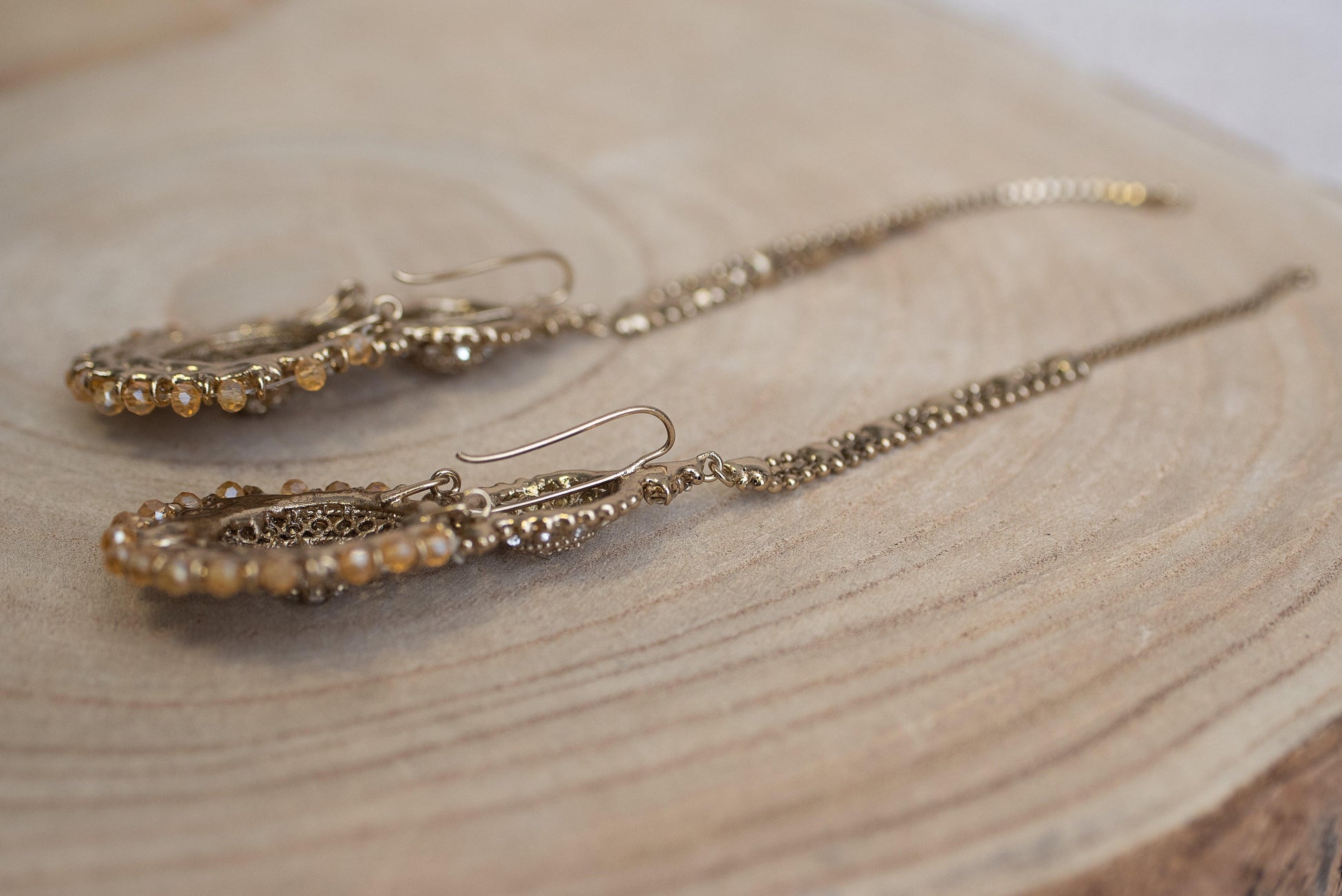 Nims Boutique Small Royal Antique Gold Clear Stone set with earring chains