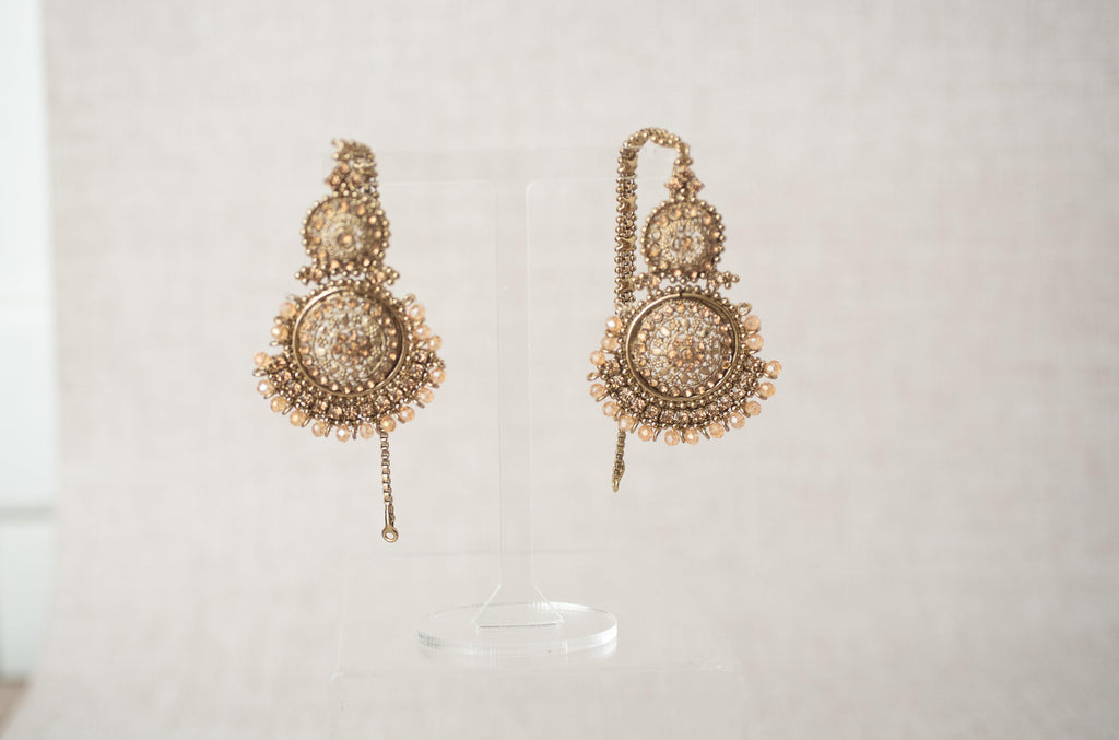 Nims Boutique Small Royal Antique Gold & Gold Stone set with earring chains