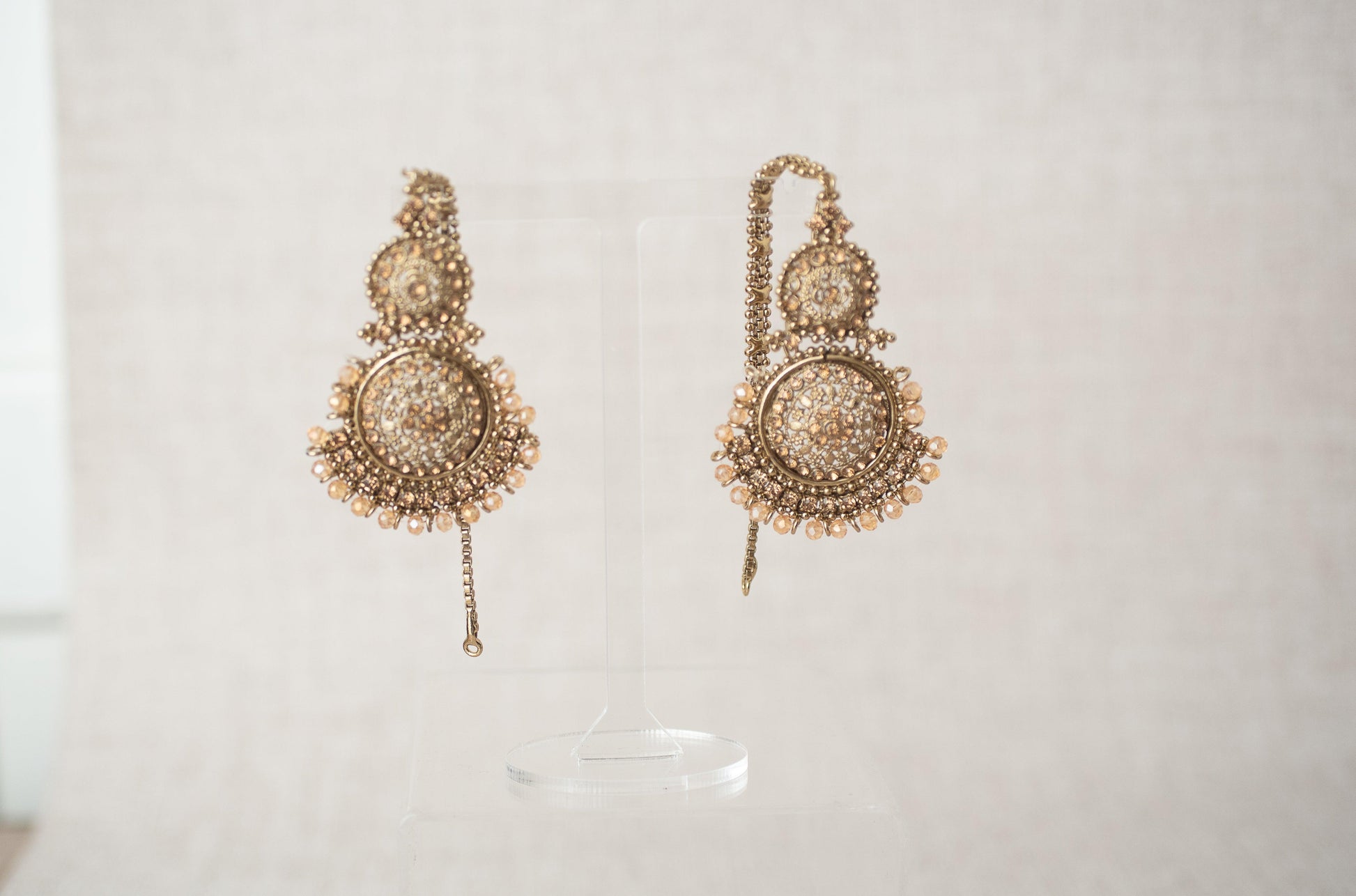 Nims Boutique Small Royal Antique Gold & Gold Stone set with earring chains