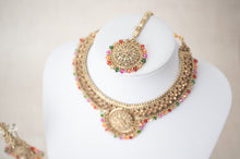 Small Royal Antique Gold Stone Multicolour set with earring chains (M3)