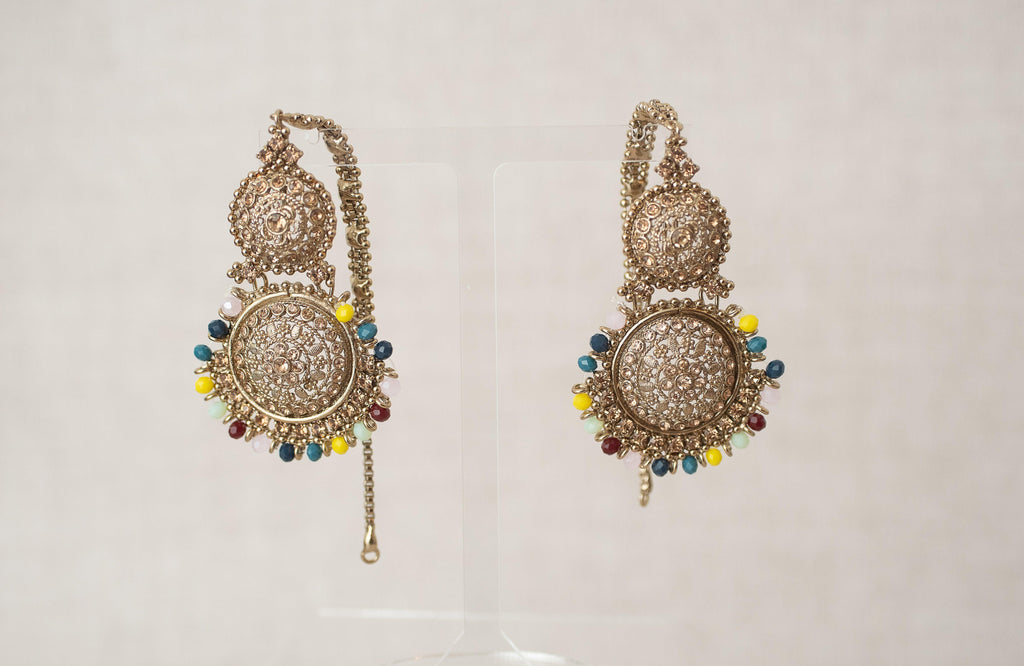 Nims Boutique Small Royal Antique Gold Multicolour set with earring chains M4 Blue & Yellows