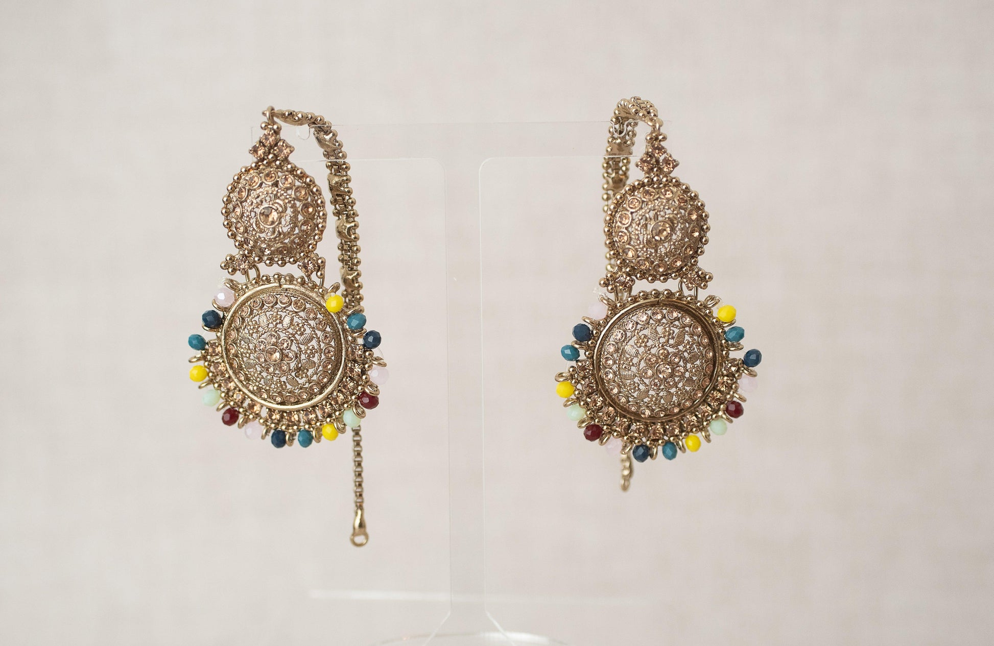 Nims Boutique Small Royal Antique Gold Multicolour set with earring chains M4 Blue & Yellows