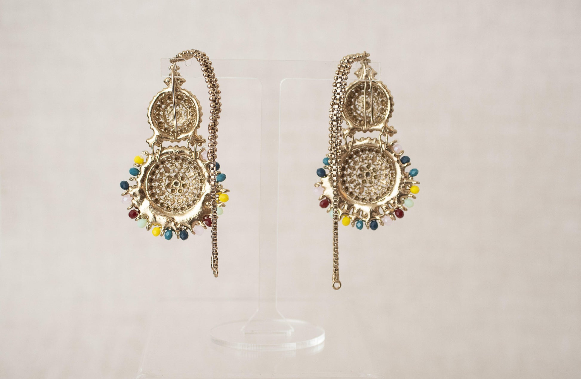 Nims Boutique Small Royal Antique Gold Multicolour set with earring chains M4 Blue & Yellows