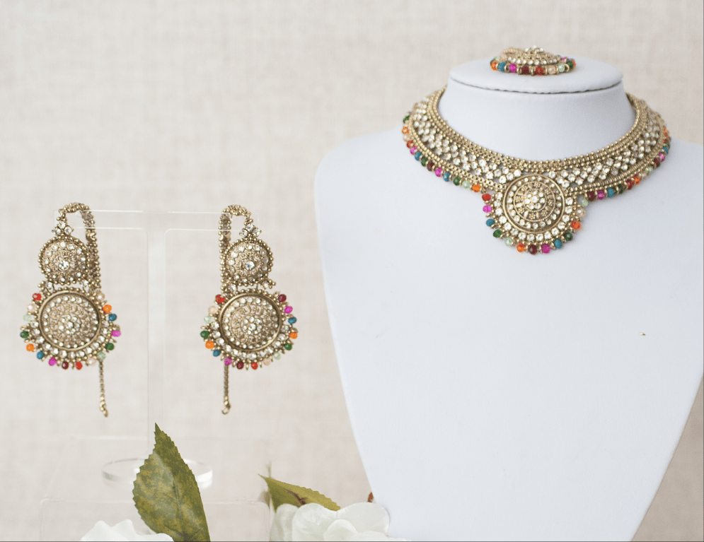 Nims Boutique Small Royal Antique Multicolour set with earring chains M2