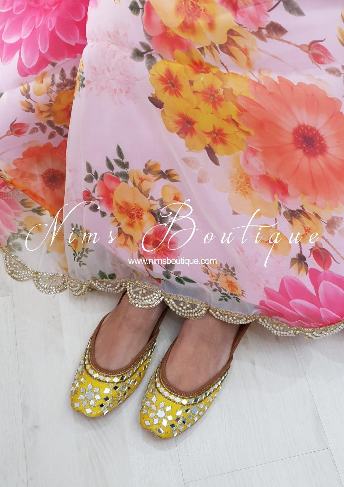 Nims Boutique Luxury Yellow Mirror Leather Punjabi Juttis