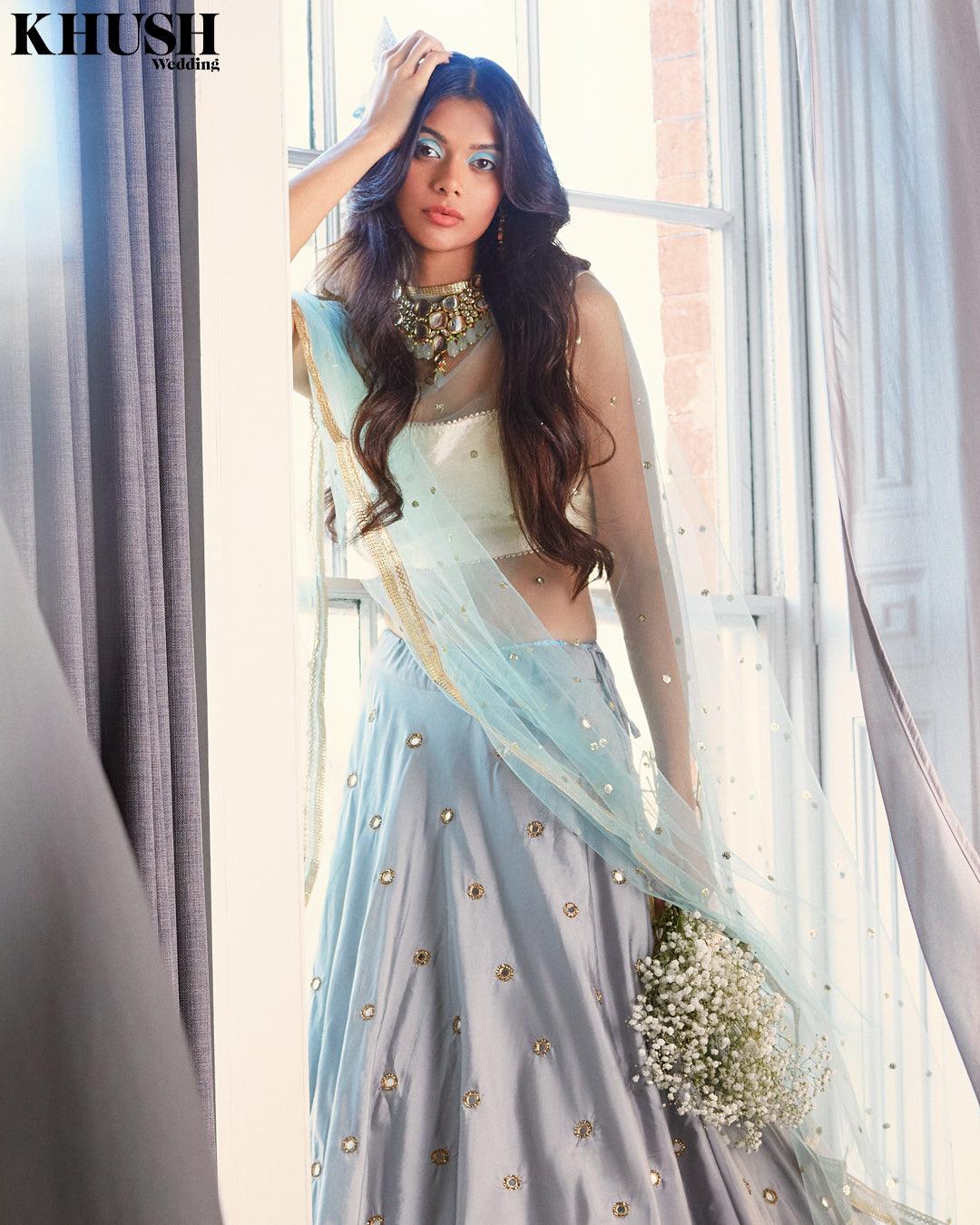 Nims Boutique Light Blue Net Sequin Dupatta/Chunni