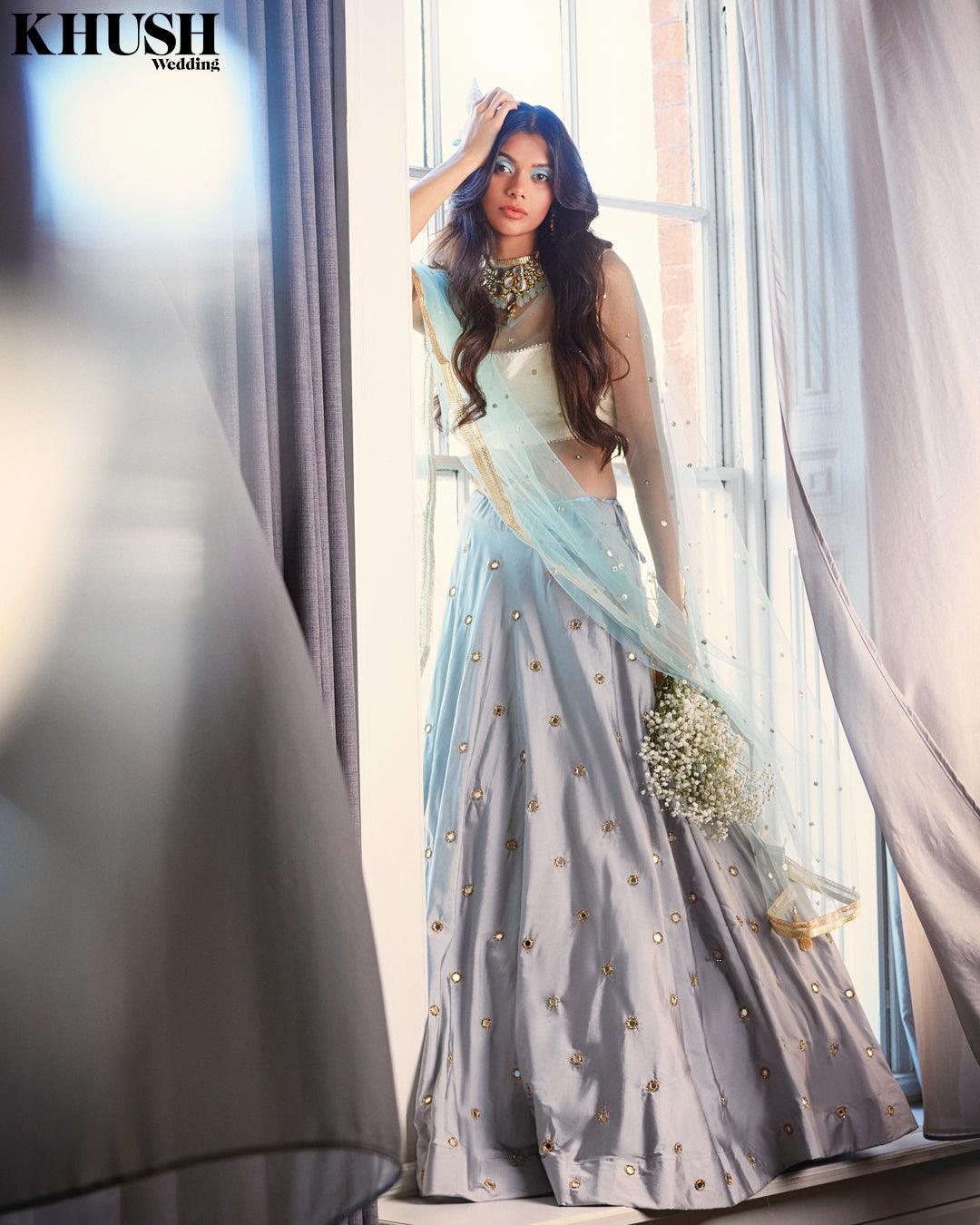 Nims Boutique Light Blue Net Sequin Dupatta/Chunni
