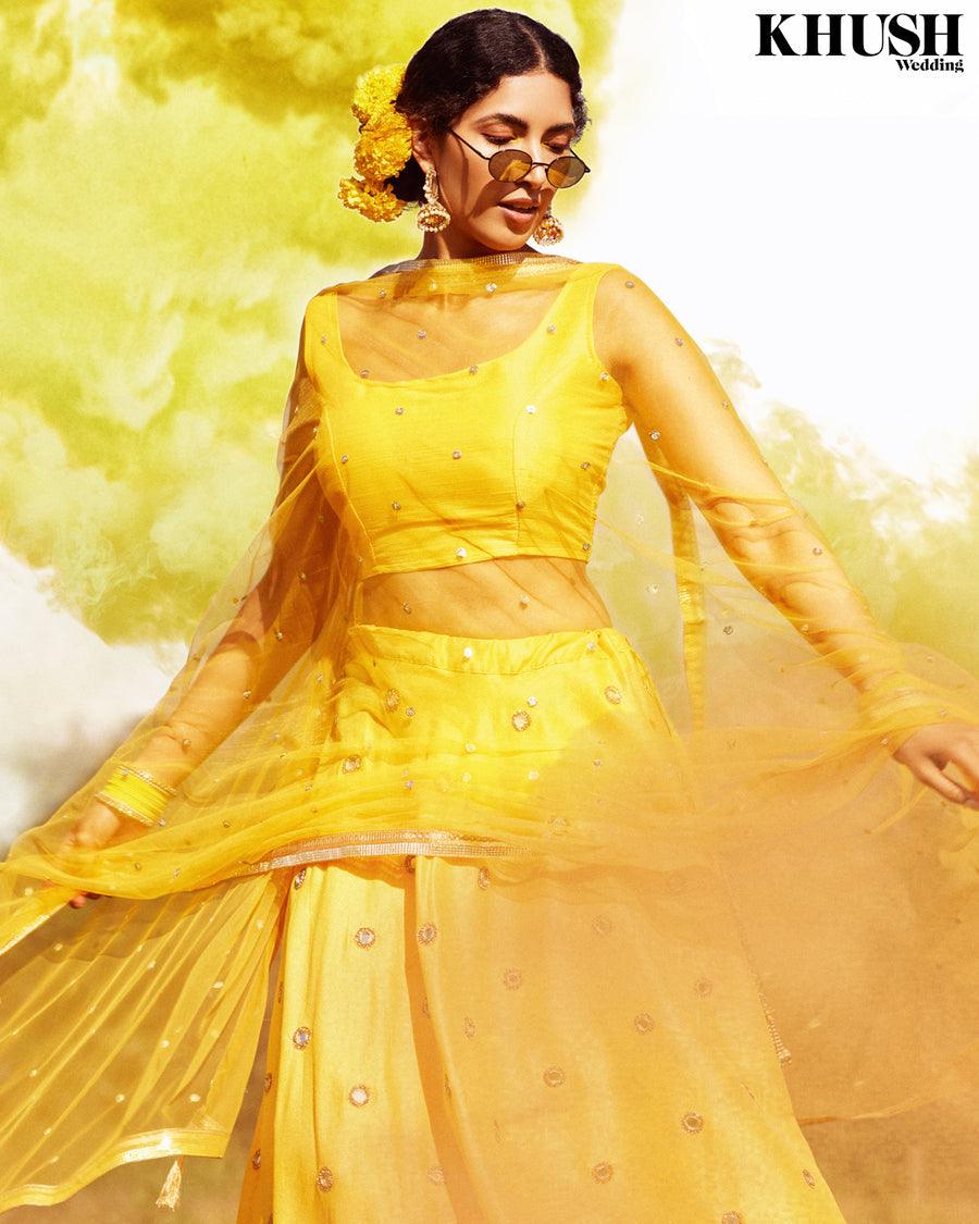 Nims Boutique Yellow Net Sequin Dupatta/Chunni