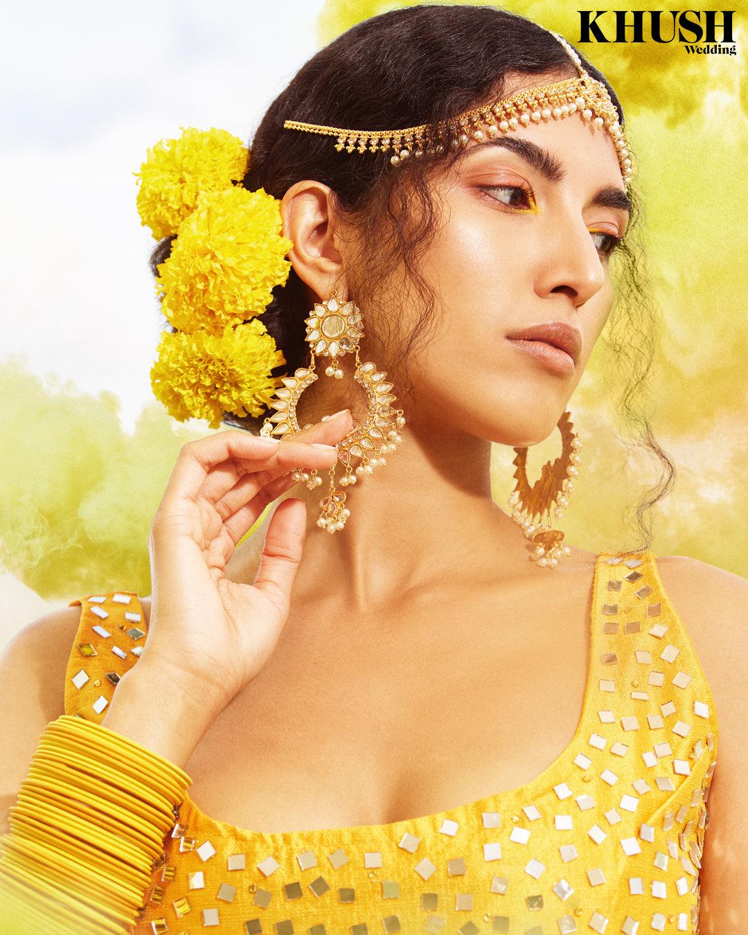 Nims Boutique Tanuja Light Gold & Pearl Maharani Earrings