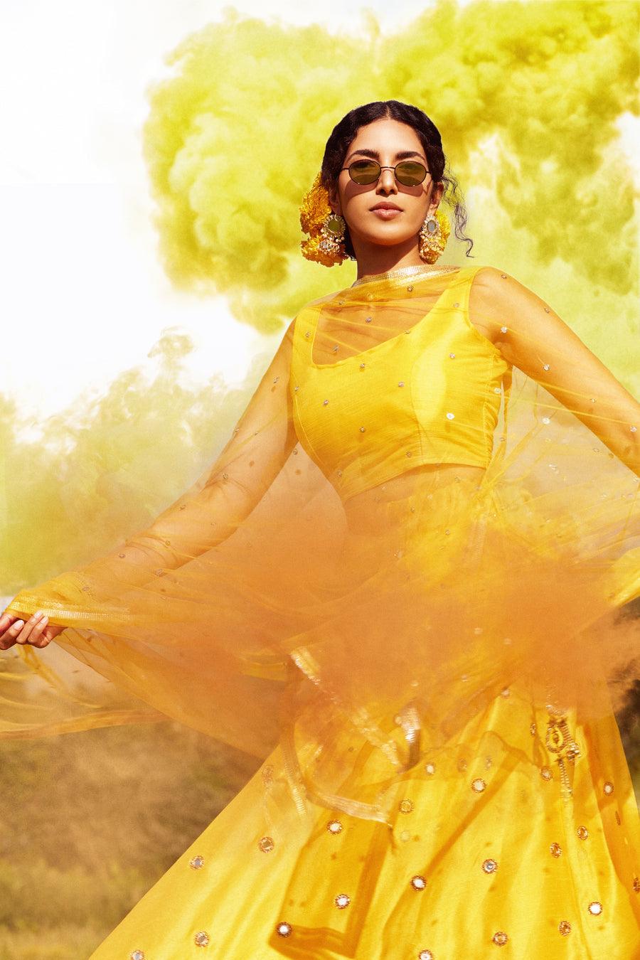 Nims Boutique Yellow Net Sequin Dupatta/Chunni