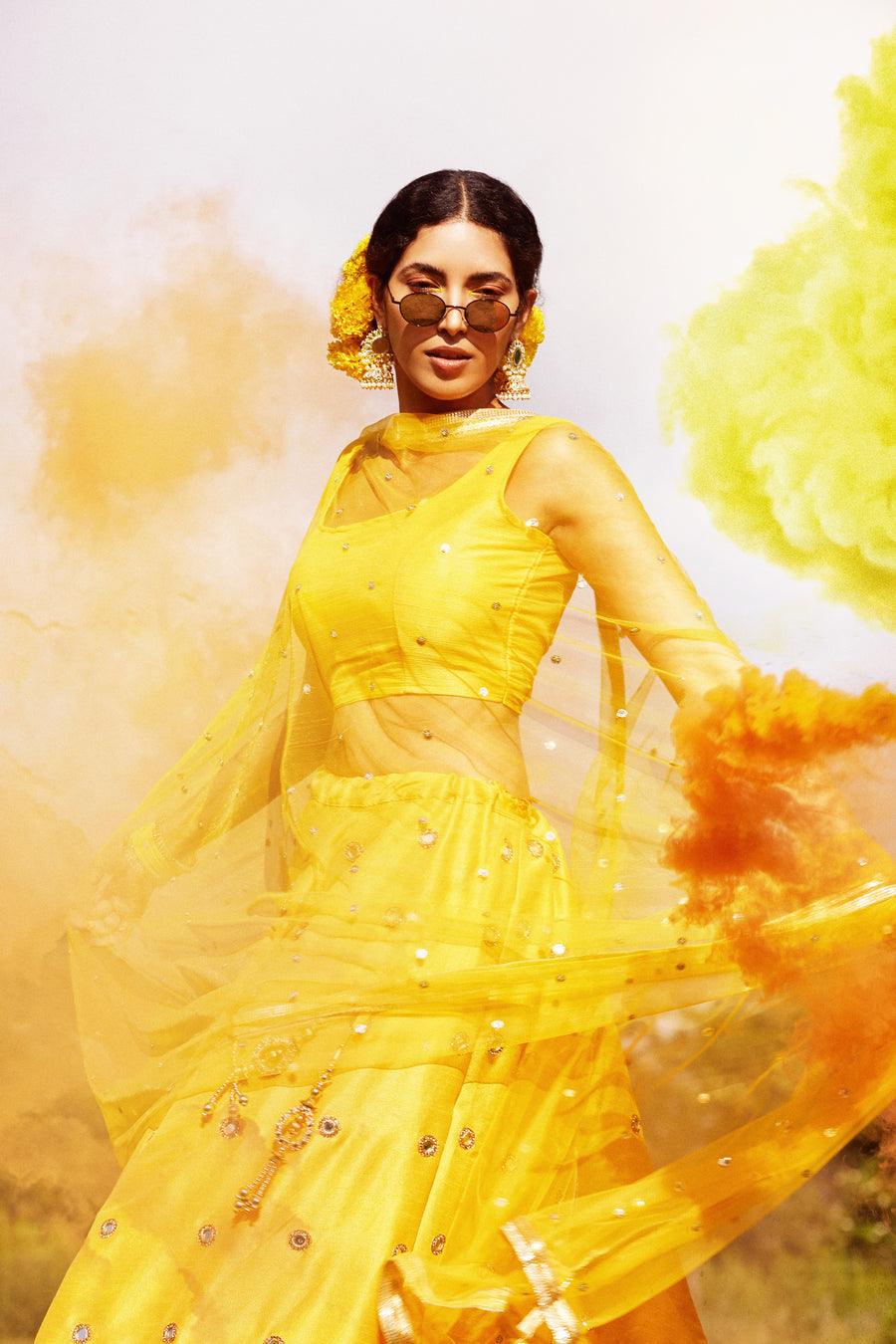 Nims Boutique Yellow Net Sequin Dupatta/Chunni