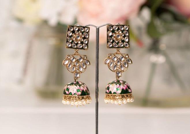 Nims Boutique Payal Green Blossom Chumke Earrings