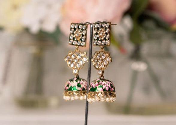 Nims Boutique Payal Green Blossom Chumke Earrings