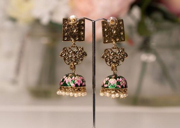 Nims Boutique Payal Green Blossom Chumke Earrings