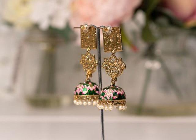 Nims Boutique Payal Green Blossom Chumke Earrings