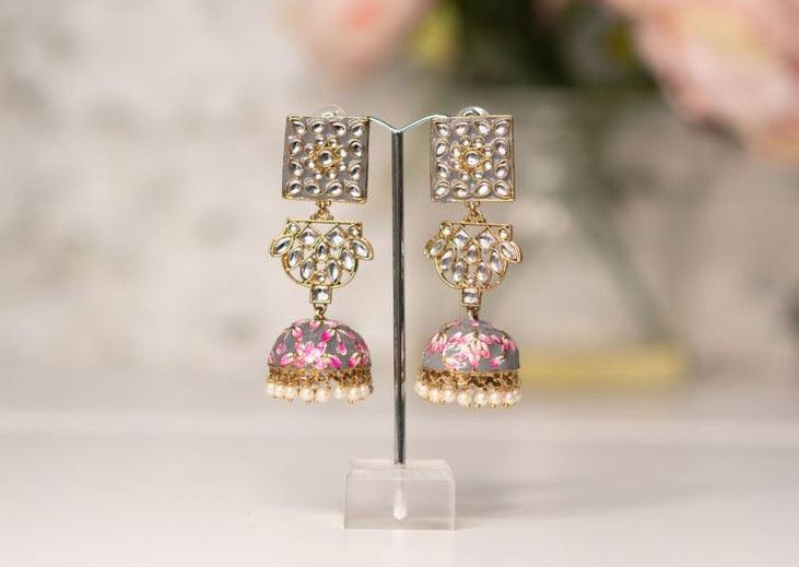 Nims Boutique Payal Grey Blossom Chumke Earrings