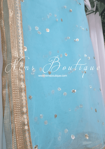 Nims Boutique Bright Blue Net Sequin Dupatta/Chunni NS5