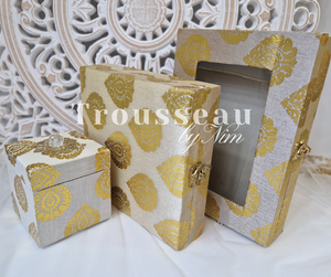 Nims Boutique Light Gold Brocade Silk Square Jewellery Gift Box