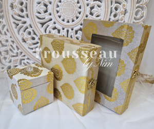 Nims Boutique Light Gold Brocade Silk Square Jewellery Gift Box