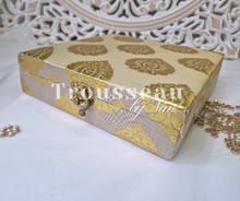 Nims Boutique Light Gold Brocade Silk Square Jewellery Gift Box