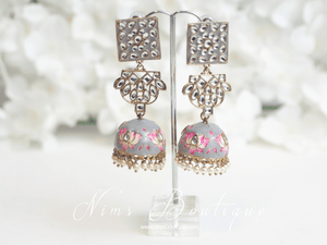 Nims Boutique Payal Light Grey Blossom Chumke Earrings