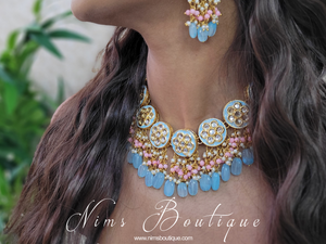 Nims Boutique Rhea Pink & Blue Meenakari Set