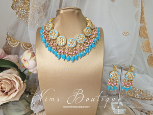 Nims Boutique Rhea Pink & Blue Meenakari Set